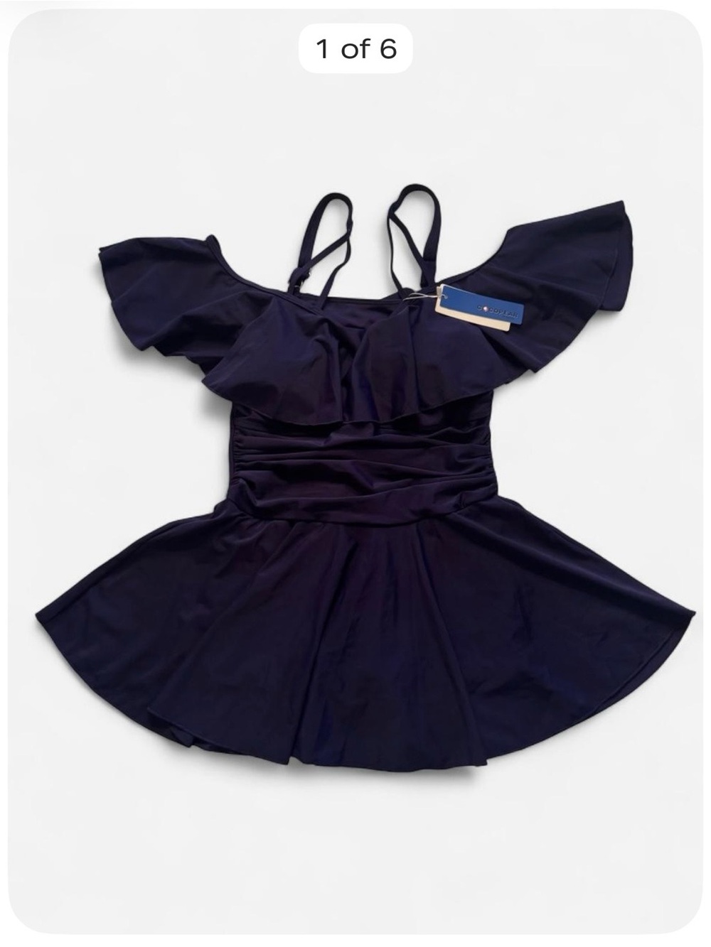 NWT COCOPEAR One Piece Skirted Swimsuit Size M Deep Blue/Purple Swimdress